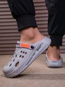 Men's Origami Hollow Slip-On Thick Sole Slippers, Minimalist Letter Print, Neutral Casual Suitable For Home, Gathering, Outdoor, Plus Size - Grey - View 4