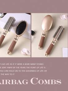 1pc Golden Detangling Hair Brush, Anti-Static Smoothing Hair Brush With 4 Styles: Square Air Cushion Brush, Oval Air Cushion Brush, Flat Brush, Curling Brush, Suitable For Women Home Makeup Vanity,Hair Brush,Comb,Hair Tools,Hair Products And Accessories For Barber Salon Beauty Travel Essentials