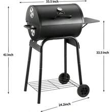 Charcoal Grills Outdoor BBQ Grill, Barrel Charcoal Grill With Side Table, With Nearly 500 Sq.In. Cooking Grid Area, Outdoor Backyard Camping Picnics, Patio And Parties, Black By DNKMOR - 常規尺寸 - 查看 5