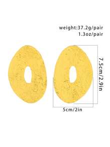 1pair Exaggerated French Round-Shape Metal Large Hoop Earrings, Simple Asymmetrical Stud Earrings, Suitable For Women's Daily Wear