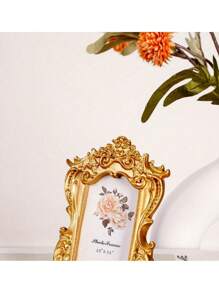 1pc Elegant Gold Resin Photo Frame, 3.5x5.1 Inches - Classic European Style, Desk Display For Home And Office Decor, Suitable For Photography Props And Miniature House Decoration, Home Decor