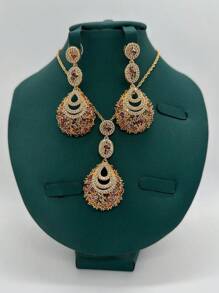 Saudi Arabian Colorful Cubic Zirconia Women Gold Jewelry Middle East Dubai Wedding Bridal Dress Accessory Dubai New Item Bride Earrings Necklace Set Gift For Valentine's Day, Mother's Day - Colorful - View 7