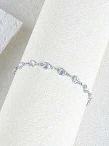 Bộ vòng tay bạc 6 chiếc/1 chiếc thời trang & thanh lịch đính đá Cubic Zirconia hình trái tim bằng đồng trang trí ngôi sao dành cho nữ, thích hợp để đeo hàng ngày và làm quà tặng - Bạc - Xem 13