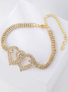 1pc Exquisite & Premium Bling Hollow Out Double Heart Anklet, Suitable For Men & Women, Elegant Daily Wear & Wonderful Gift - Multicolor - View 4