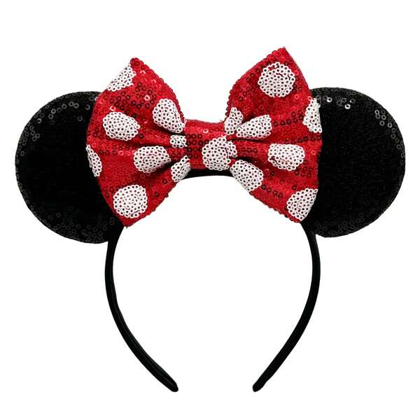 Disney Fascia per capelli con fiocco a pois e paillettes, accessorio per orecchie luminoso, accessori per parco divertimenti, copricapo per festival e feste, fascia, cerchietto per capelli