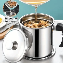 1PC Stainless Steel Grease Storage Tank With Filter - 1.8 L/60oz Grease Storage Tank With Lid And Safety Pour Handle - Kitchen Supplies For Cooking Grease Filtration And Storage - Silver - View 12