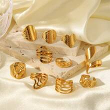 1pc Stainless Steel Fashionable Open Ring For Women, 18K Gold Plated Ring