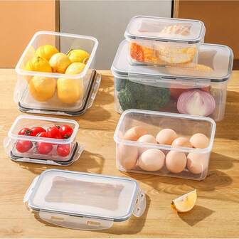 5pcs/Set Reusable Plastic Food Storage Containers, Refrigerator Friendly Transparent Sealed Box, Large Capacity Fruit Lunchbox