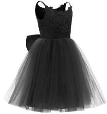 Flower Girl With Lace Waist Big Bow Cute Pompadour Skirt - 黑色 - 查看 3