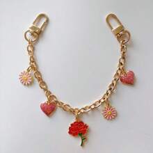 Personalized Pink Small Flower Bag Charm Chain Glitter Pink Heart Big Red Rose Decorative Chain Bag Pendant Cute Pendant Gold Bag Decoration Bag Decoration Bag Hanging Ornaments Bag Accessories Summer - Multicolor - View 4