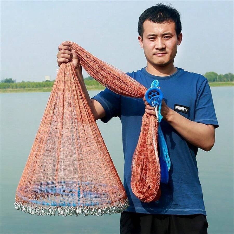 1pc Style Fishing Net, American Fishing Net, Steel Sinker Chain, Tire Line Material, Suitable For Beginners, Easy To Operate, Very - Redwood - View 1