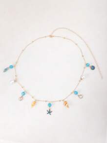 1pc Boho-Style Lovely Seashell, Starfish & Faux Pearl Gold-Tone Women Waist Chain/Belt, Suitable For Beach, Music Festival, Dates, Summer Gift