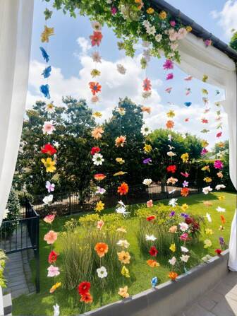 21件/套 多色吊花DIY花帘材料包 仿真花吊坠配件（含50米透明线） 婚房布置 节日派对装饰