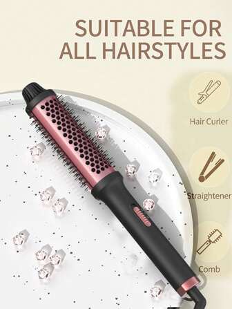 Cepillo térmico redondo para viaje, rizador de pelo de oro rosa para todo tipo de cabello con paso único para volumen, menos frizz, talla grande brillo y menor daño por calor para estilo de salón, plancha de pelo alisadora de calentamiento rápido con cepillo y peine alisador