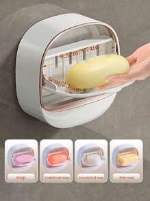 1 Stück Luxus Seifenschale Abtropfhalter Badezimmer Organizer, wandmontierte Seifenablage mit Deckel, Seifenbox ohne Bohren