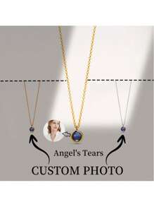 1pc Customized Photo Projection Necklace, Angel's Tear Stainless Steel Pendant With Personalized Photo Inside, Mother's Day Gift - Angel Tears - View 3