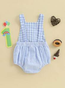 Baby Boys Rompers 1st Birthday Clothes Letter Embroidery Sleeveless Summer Bodysuits Jumpsuits - 藍色 - 查看 5
