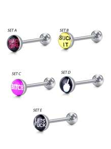 CIZME 花式文字图片徽标不锈钢直杠铃舌环棒穿孔饰品 14G 1.6*16mm 舌环