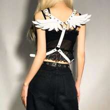 White Wing Leather Body Harness Bra Belt Sexy Lingerie Goth Crop Top Suspender Bikini Party Female Body Belt Cosplay Accessories - White - View 3