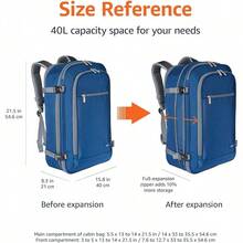 Basics Mochila de viaje de mano, compartimento para portátil, capacidad de 40L, ampliable para un 10% más de espacio, doble uso como mochila y bandolera, 40.1cm x 54.6cm x 21.1cm, azul marino - azul - Ver 4