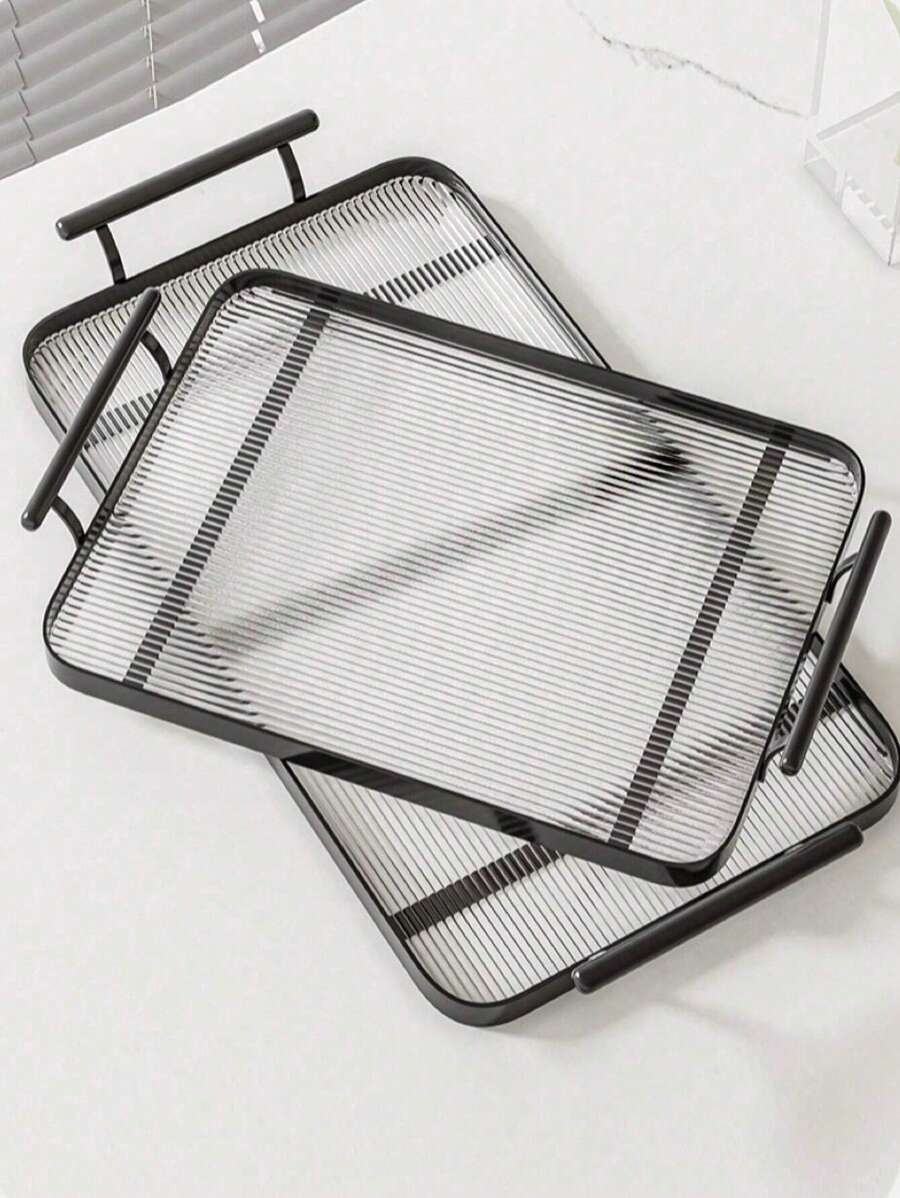 1 Piece Acrylic Lightweight Deluxe Tray With Metal Handles, Rectangular Twin Ear Tray, Tea Cup Storage Tray For Kitchen, Dining Room, Bathroom, Toilet Tank Top Decorative Storage Tray - Many - View 1