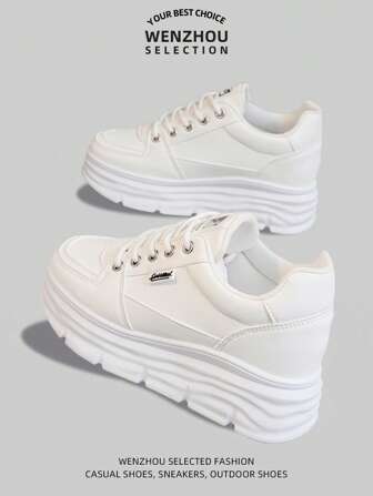 Women's New Thick Sole Platform Sneakers, Casual Leather Athletic Running Shoes, Autumn