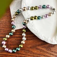 1 Piece 10mm High Luster Round Morandi Peacock Green Artificial Crystal Pearl Necklace, Autumn/Winter Bohemian Vintage Style Women Fashion Choker Necklace, Versatile For Daily Wear, Valentine's/Mother's Day Gift