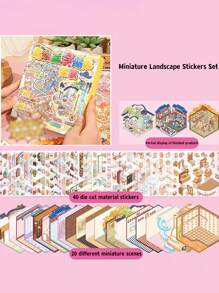 100 件/盒 50 种设计微型风景贴纸,缓解压力 3D 分层小房子 DIY 工艺贴纸材料 - 彩色 - 查看 14