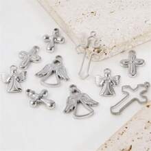 10pcs Stainless Steel Cross Pendant Charms, European & American Style, Suitable For Bracelet, Necklace, Anklet, Wholesale Craft Supplies, 18k Gold Plated PVD Finish