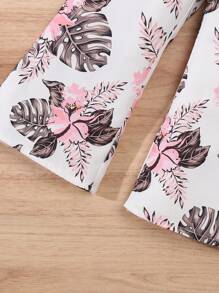 2pcs/Set Baby Girls Spring/Summer Casual Daily Wear Solid Color Camisole Top + Floral Print Flare Pants - Pink - View 8