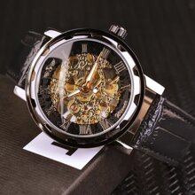T-WINNER Winner Black Gold Male Clock Men Skeleton Men Watches Top Brand Luxury Leather Wristwatch Men Mechanical Watch