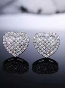 1 对欧美经典时尚奢华甜美心形耳环，优雅铜耳钉