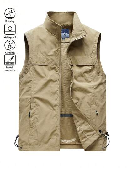 Chaleco sin mangas de cuello alto para hombres, chaqueta exterior ligera y aislante para otoño e invierno, de material suave de nailon, con cierre de cremallera, ajuste cómodo, perfecto para usar en capas