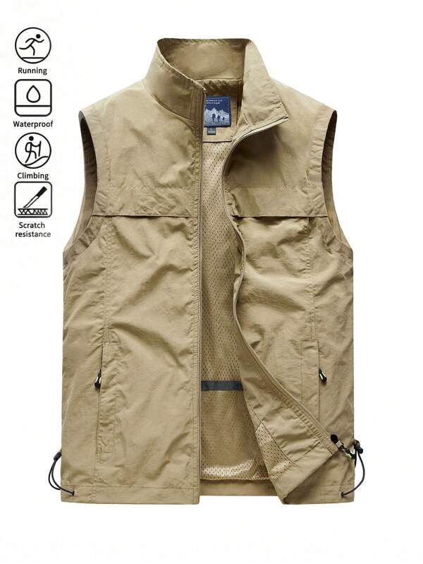 Summer Workout Vest Men Stand Collar Sleeveless Vest Jacket, Vest Coat,Lightweight Windproof And Insulating Outerwear For Fall And Winter, Waterproof, Soft Nylon Material, Zipper Closure, Comfortable Fit, Perfect For Layering, Ideal For Outdoor Activities Or Daily Wear