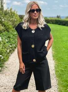 Women Knit Weave Vest Spring Summer Sleeveless Jacket Spring Autumn Casual Slim Elastic Solid Top