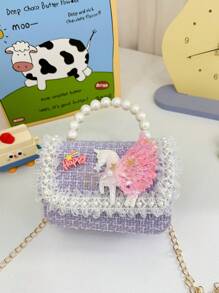 1 件公主风格链条包婴儿珍珠配饰手提包儿童可爱独角兽女孩单肩包，可爱零钱包，肩带休闲舒适，顺滑长款，百搭不挑剔，送给女孩的完美礼物，适合日常玩耍和旅行 - 珍珠手提包 - 查看 11