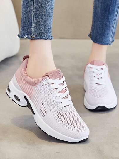 Casual De Malla Transpirable Colchón De Aire Zapatillas De Deporte Para Mujer, Clash of Colours Zapatillas Ligeras Con Cordones De Moda, Zapatilla De Tenis, Adecuado Para El Diario De Viajes, Viajar Y Correr.