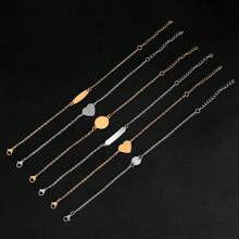 1Pc Stainless Steel Heart Round Charm Customize Text Photo Women Girls Link Chain Bracelet Personalized Jewelry Length 18cm+5cm