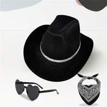 Cowgirl Hat Set, Shiny Cowboy Hat With Heart Sunglasses Neckerchief Photo Booth Props