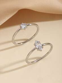 2 pièces Ensemble de bagues rondes en diamant style minimaliste en acier inoxydable doré pour femmes, convient pour un port quotidien ou en cadeau - Or jaune - Voir 12