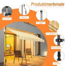 Joparri Clamp Awning With Hand Crank Balcony, UV-Resistant, No Drilling, 100% Polyester, Height Adjustable, Sun Protection, Patio Roof, Easy Assembly Gray/Beige/Blue White/Yellow Blue/Orange And White/White Gray - Orange und Weiß - 查看 1