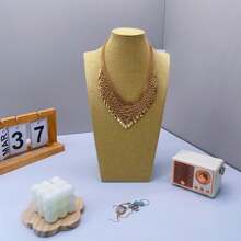 Premium Yellow Linen H-Shaped Human Model Bust Display Stand - Jewelry Necklace Storage Hanger, Suitable For Jewelry, Gold Exhibit Base, Neck Decor Accessory Portrait Storage Display Rack