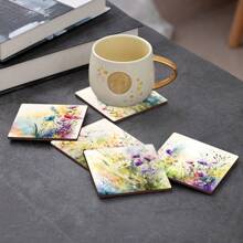 4 posavasos de arte de escritorio con diseños preestablecidos de acuarela creativos, decoración primaveral para el hogar. Sirven para tazas de café, bebidas, té. Base de cilindro de oxígeno para protección y absorción de agua en el escritorio. Esenciales de decoración del hogar y festivos para el escritorio.