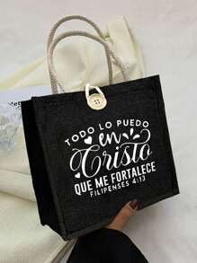 2 pièces Sac fourre-tout à main pour femmes avec petit sac, imprimé avec les mots "Todo Lo Puedo", sac fourre-tout réutilisable imprimé pour femmes, sac de courses scolaire à double anse, sac à l'épaule de grande capacité, sac fourre-tout décontracté, sac de rangement de Noël, convient pour les trajets, l'école et les courses, pratique pour une utilisation extérieure, cadeau pour les amis et les meilleures amies, cadeau pour les enseignants, bonus de Pâques, choix parfait pour les vacances et les festivals