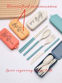 Juego de vajilla reutilizable de paja de trigo personalizado, gran regalo para hijo, hija, padres, abuelos, amigos, novia, compañeros de trabajo - Multicolor - Ver 2