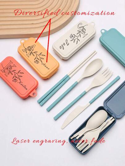 Customized Reusable Wheat Straw Dinnerware Set, Great Gift For Son, Daughter, Parents, Grandparents, Friends, Girlfriend, Coworkers