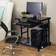 Black Home Office Writing Computer Desk Workstation With Wheels - Versatile PC And Laptop Table For Enhanced Productivity