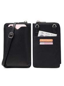 MIYIN New Women's Casual Zip Around Wallet & Mobile Phone Bag Fashion Minimalist Solid Color Crossbody Bag With Adjustable Strap Litchi Embossed Vertical Wallet With Card Slots & Front Pocket & Zipper Coin Pocket For Credit Card/ ID Card/ / Cash/Cell Phone/Bank Card For Lady & White-Collar Workers Shopping Travel Commute Office Work Phone Phone Pouch For Women Wallet Purse Wallet (Black) Phone Case - Black - View 9