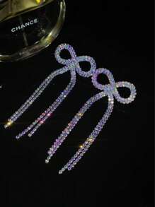 迷人薰衣草蝴蝶结 CZ 水晶流苏耳环耳钉婚礼派对毕业珠宝 1 对 - 彩色 - 查看 14