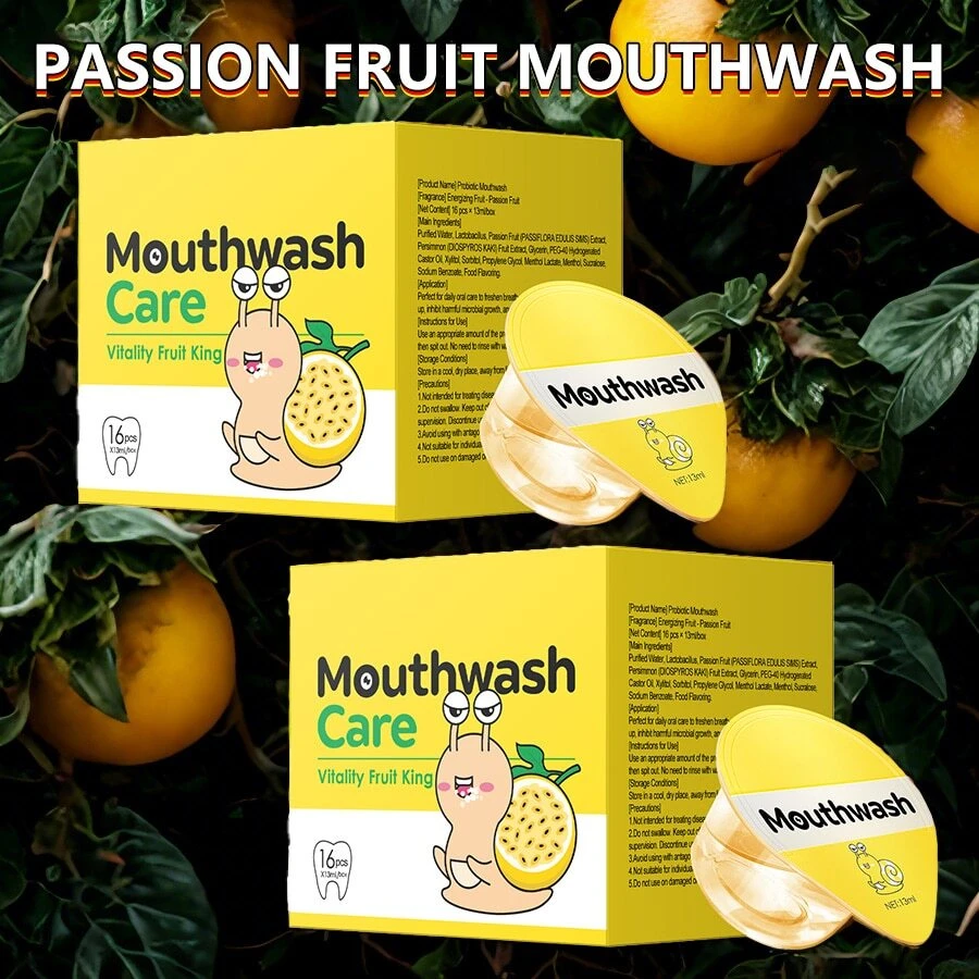 16pcs Passion Fresh Fruit Cool Mouthwash Sterilize And Remove Bad Breath 0 Alcohol Family Pack Lasting Fragrance Fresh Breath Easy To Use - Ideal For Adult Parties, Holiday Gifts, - 百香果香氣 - 查看 1